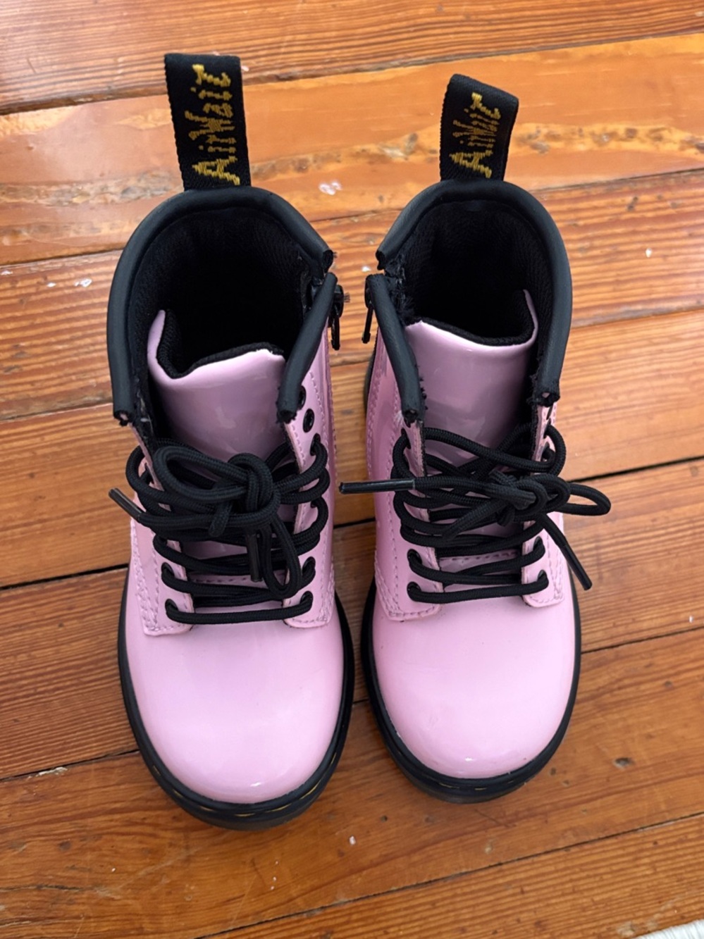Dr. Martens Pink Patent Leather Lace-Up Boots